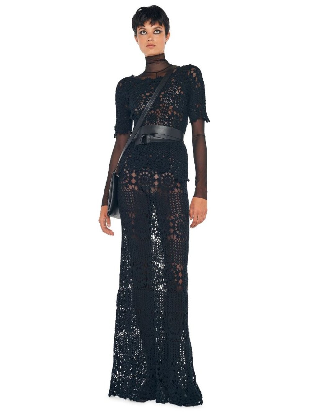 Norma Kamali Off Shoulder Crochet Top Black Womens Size XS